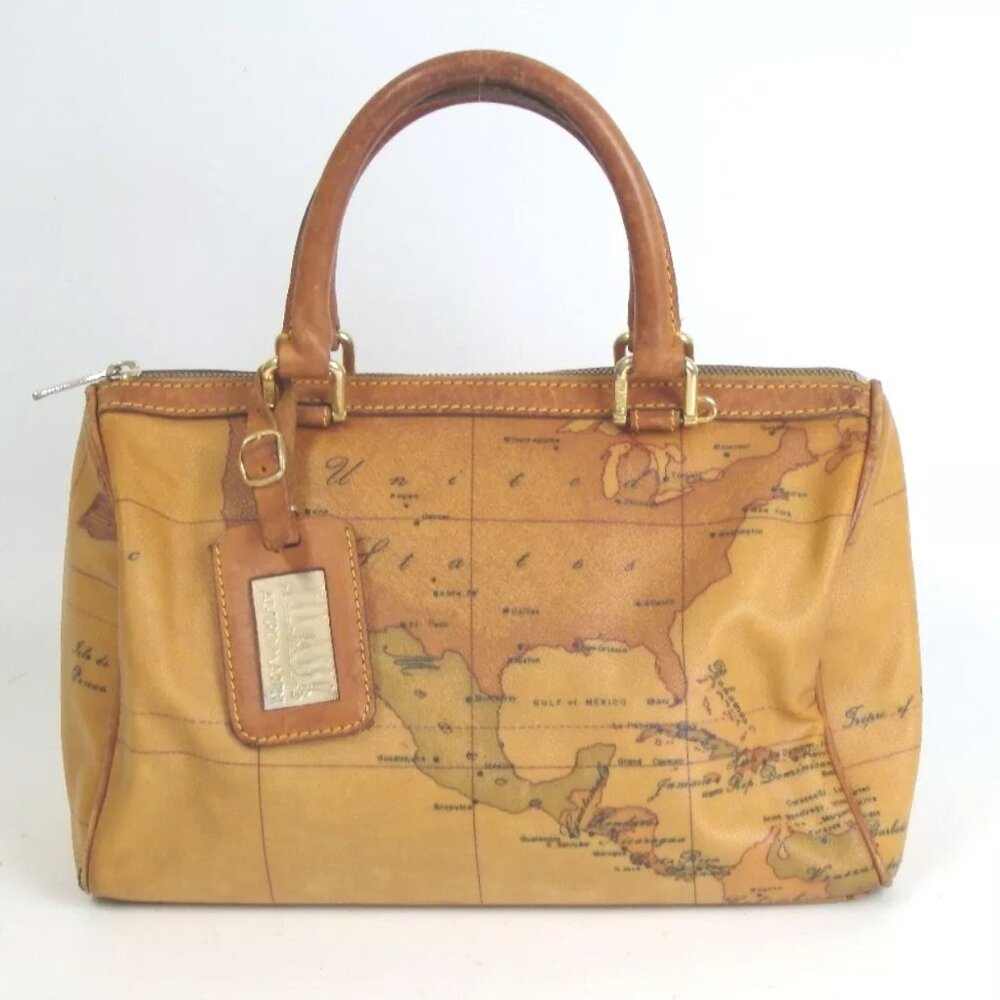 Authentic Alviero Martini Prima Classe Geo Classic Map Satchel Hand Bag
